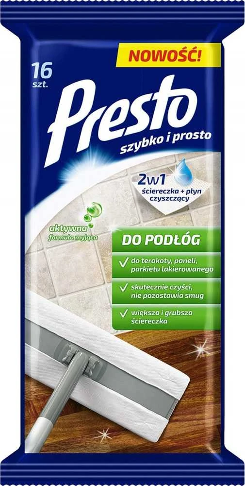 Presto 2w1 Šluostė + Płyn czyszczący do podłóg 16 vnt.