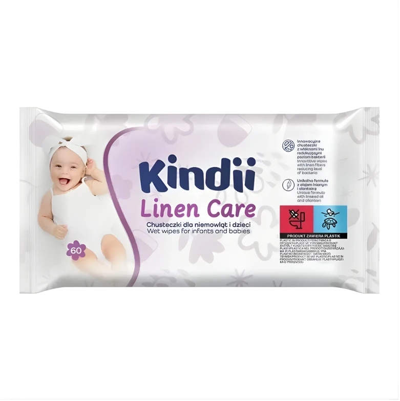 „Kindii Linen Care“ kūdikių servetėlės, 60 vnt.
