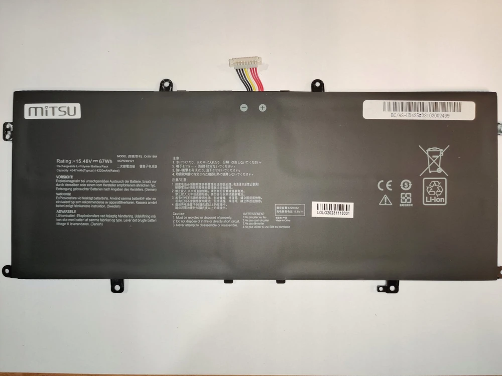 Mitsu C41N1904 Akumuliatorius, skirtas Asus UX325JA UX325EA UX363EA UM425IA UX425JA 4347 mAh (67 Wh) 15,48V