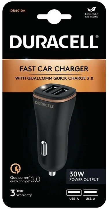 Automobilinis įkroviklis 2xUSB 27W Duracell (juodas)