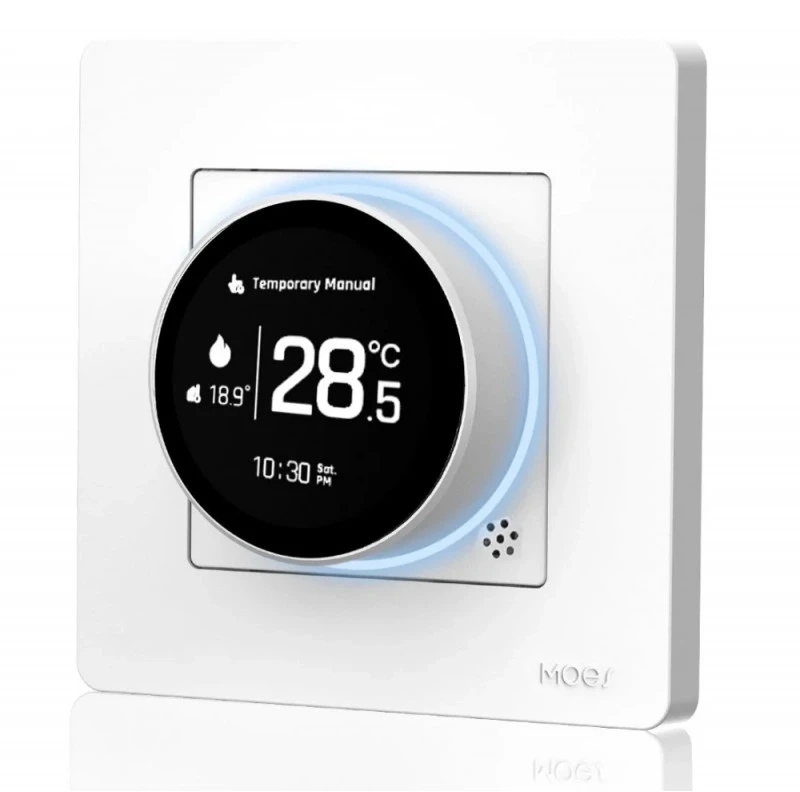 Moes Išmanus, sieninis termostatas dujų/vandens katilui valdyti, su ratuku, baltas, ZigBee, TUYA
