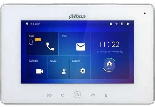 Dahua IP domofono monitorius su WIFI, 7 col. 1024x600,Micro SD kortelės prievadas,PoE(802.3af) baltas, SIP