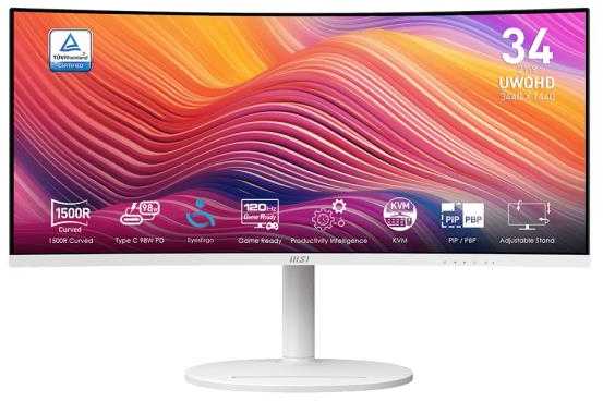 Monitorius MSI Modern MD342CQPW/34"/3440 x 1440 (UWQHD)/21:9/120Hz/VA/300 cd/m²/Speakers 2x 3W