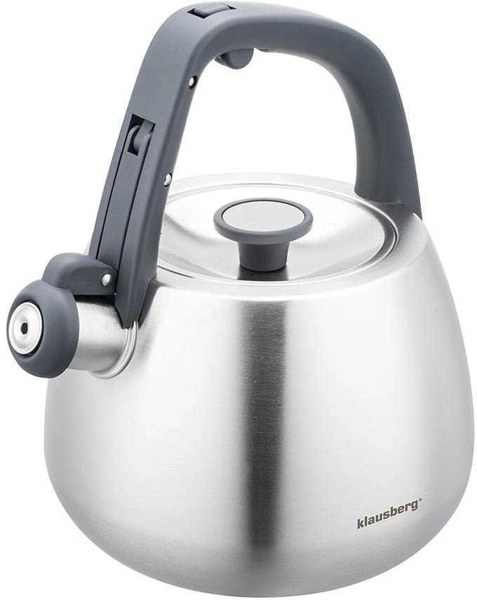 Virdulys, Nerūdijančio plieno virdulys su švilpuku, šlifuoto sidabro spalvos, talpa 2,5 l, Klausberg, kb-7773