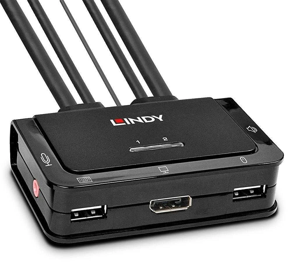 Lindy KVM Perjungiklis - 2 Uostų DisplayPort 1.2 KVM Perjungiklis 4096x2160@60Hz USB 2.0 ir Garso