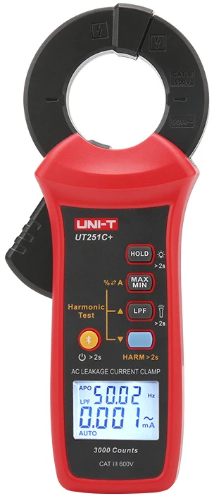 Srovės nuotekio matavimo replės 3mA~60A; Harmonikos: 20; 5Hz~5KHz; 3000, 40mm; Bluetooth; CAT III 600V, UNI-T