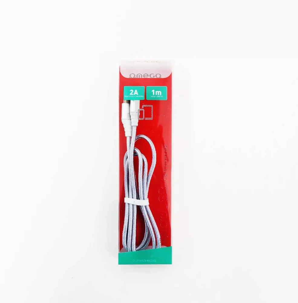 USB Laidas - Omega MicroUSB–USB 1 m 2 A Pintas Laidas, Sidabrinis