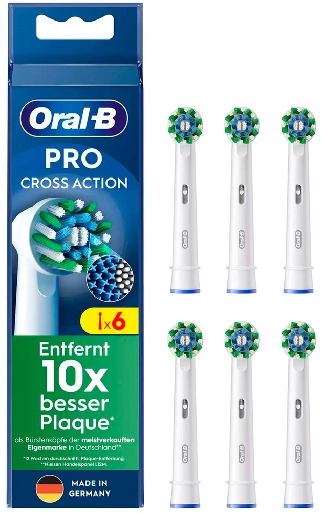 Oral-B Pro Cross Action Replaceable Toothbrush Heads, 6-pack, Baltas