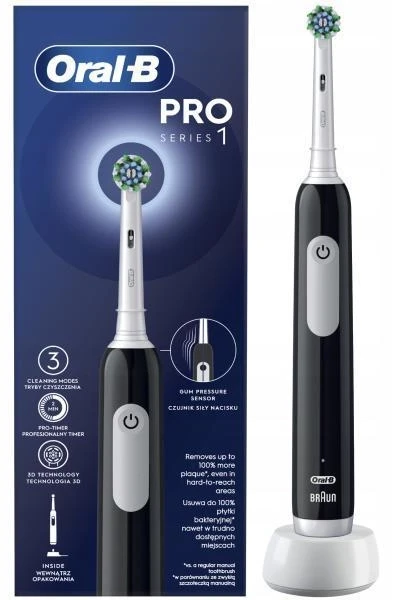 Braun Oral-B Pro Series 1 | Elektrinis dantų šepetėlis | Įkraunamas | Suaugusiems | Šepetėlių skaičius galvutės įeina 1 | Number of teeth brushing modes 3 | Juodas