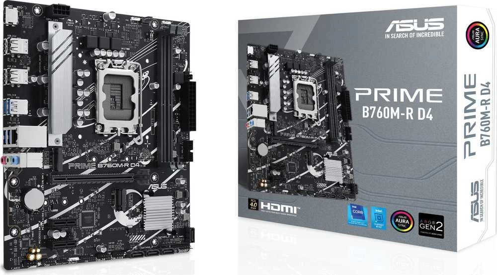 Pagrindinė plokštė Asus PRIME B760M-R D4 | Procesorių šeima Intel | Procesoriaus lizdas LGA1700 | SATA jungčių skaičius 4