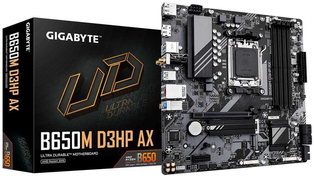 „Gigabyte“ | B650M D3HP AX 1.0 pagrindinė plokštė | Procesorių šeima AMD | Procesoriaus lizdas AM5 | DDR5 | Palaikomos standžiojo disko sąsajos SATA, M.2 | SATA jungčių skaičius 4