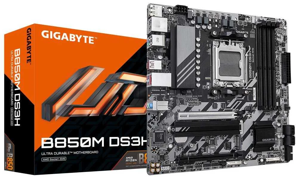 Pagrindinė plokštė GIGABYTE B850M DS3H Motherboard - AMD Ryzen 9000 Series CPUs, 16+2+2 Phases Digital VRM, iki 8200MHz DDR5 (OC), 1xPCIe 5.0 + 1xPCIe 4.0 M.2, 2.5 LAN, USB 3.2 Gen 2
