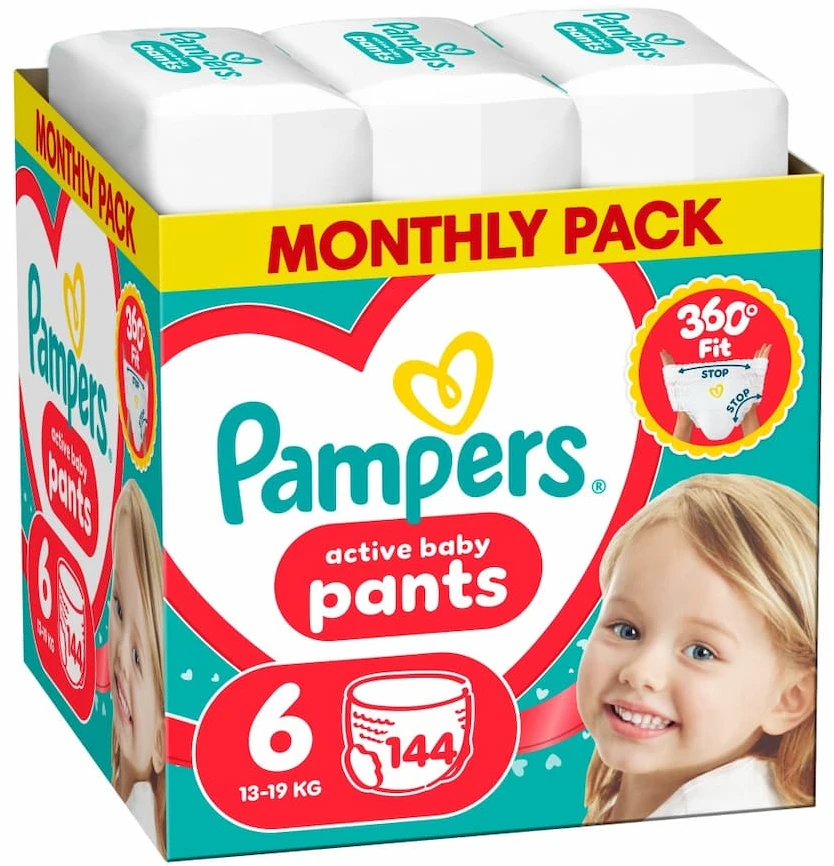 Pampers Active Baby Pants Sauskelnės, 6 Dydis, 144 vnt.