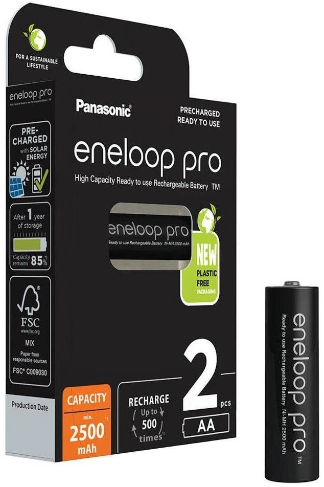 Įkraunamos baterijos Panasonic ENELOOP Pro BK-3HCDE/2BE 2500 mAh 500 (2xAA)