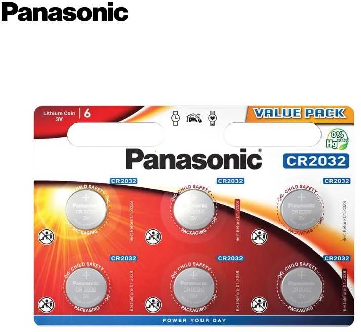 Panasonic baterijos Panasonic baterija CR2032/6B