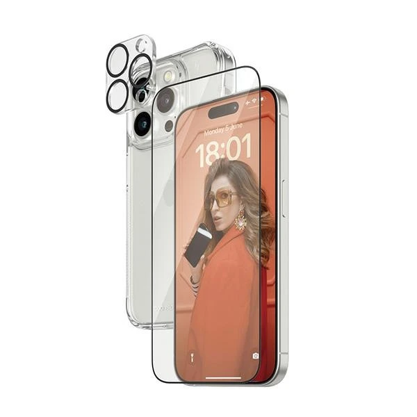 Panzer Glass PanzerGlass | Panzerglass 3-in-1 pakuotė | iPhone | iPhone 15 Pro | Išvalyti | „PicturePerfect“ fotoaparato objektyvo apsauga, su belaidžiu įkrovimu suderinamas kietasis dėklas ir itin platus ekrano apsauginis sluoksnis