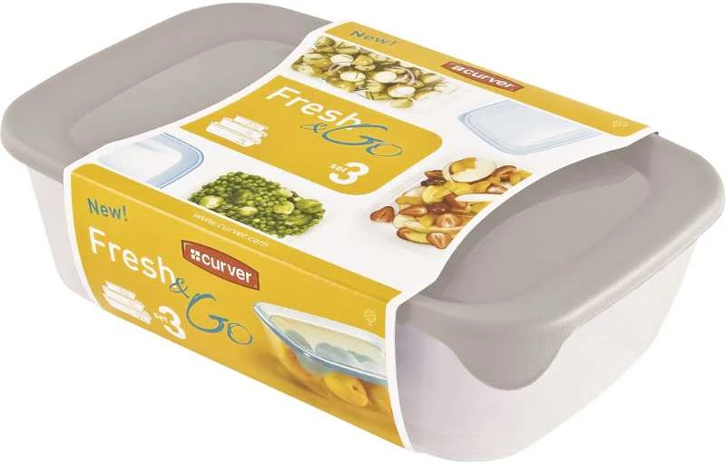 Keter CURVER MAISTO DĖŽUČIŲ RINKINYS FRESH&GO 3vnt 0,5/1/2L MĖTŲ/ ŠVIESIAI PILKA/ PERSIKINĖ SPALVA