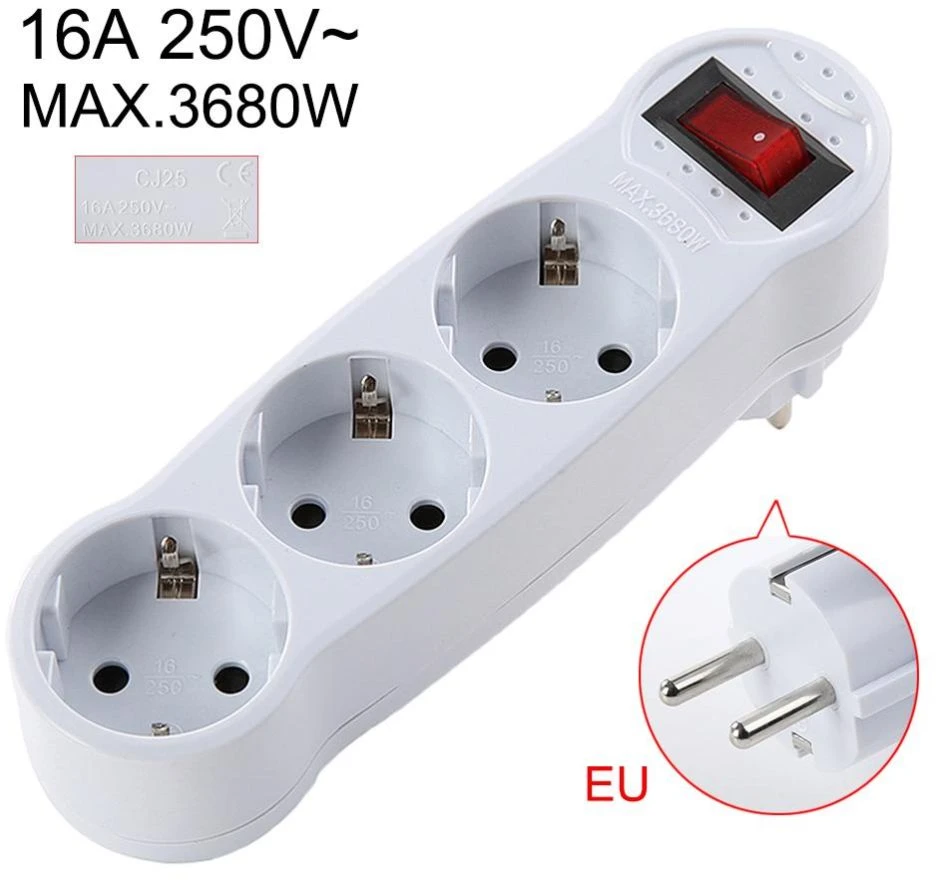 Dėklas CP EU3 Perfect Travel Slim 180 grādu Euro Strāvas Kontaktligzdas paplašinātājs uz 3x spraudni 250V 16A Melns