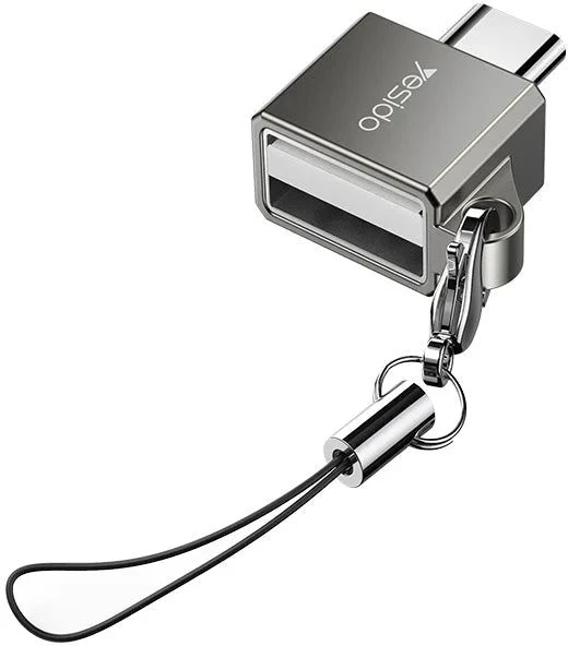 Adapteris USB Yesido Mini Aluminum Alloy USB Type-C U-disk Card Reader Mouse Convert OTG Adapteris Juodas (GS08)