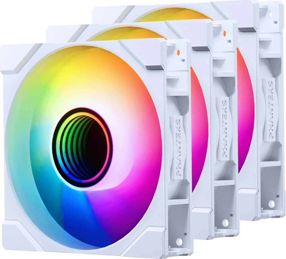 PHANTEKS M25 Gen2 PWM D-RGB korpuso ventiliatorius, 3er-Pack – Reverse Blade, 120mm, baltos spalvos