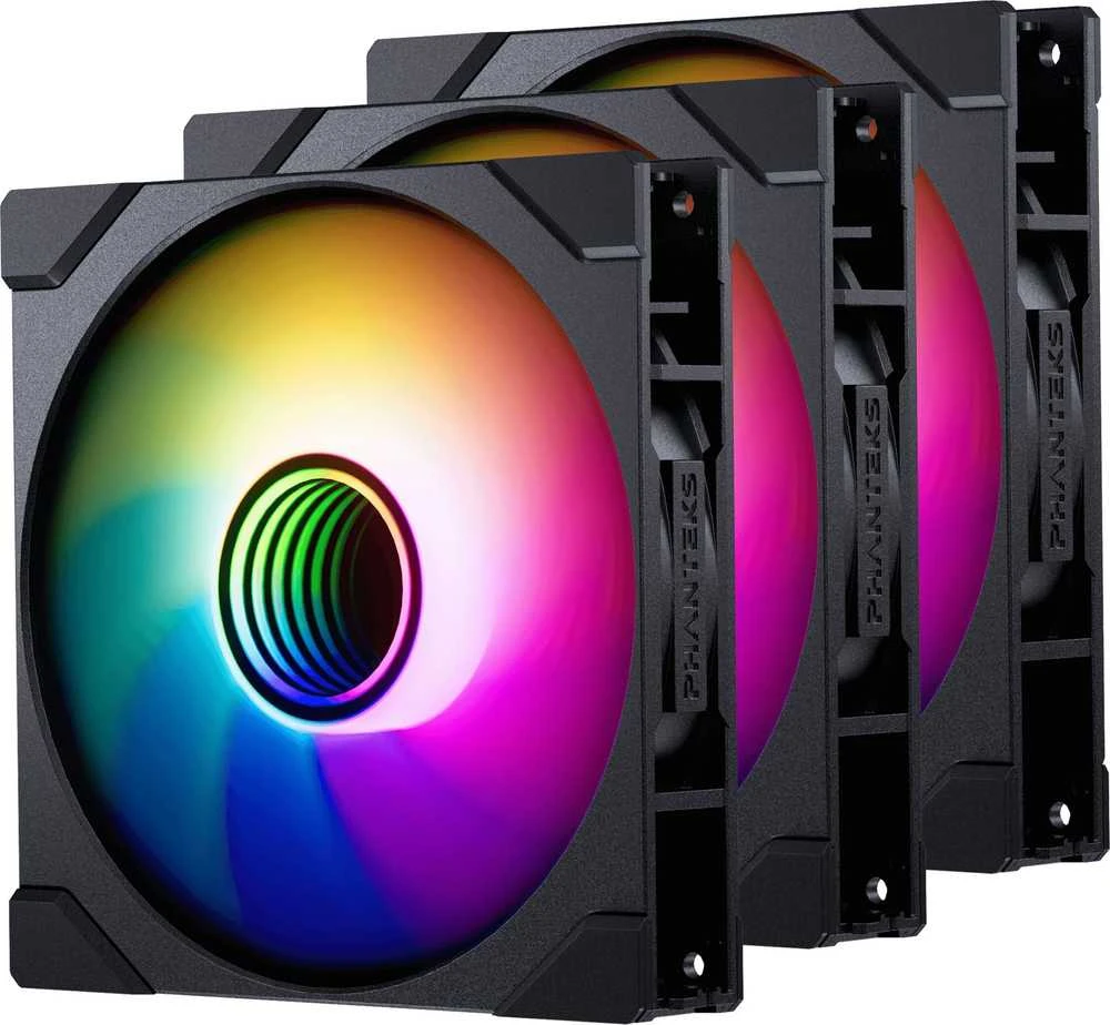 PHANTEKS M25 Gen2 PWM D-RGB korpuso ventiliatorius 3er-Pack – Reverse Blade, 140mm, juodos spalvos