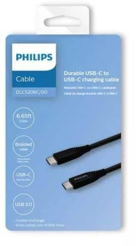 Philips USB-C – USB-C USB kabelis 2 m juodas (DLC5206C / 00)