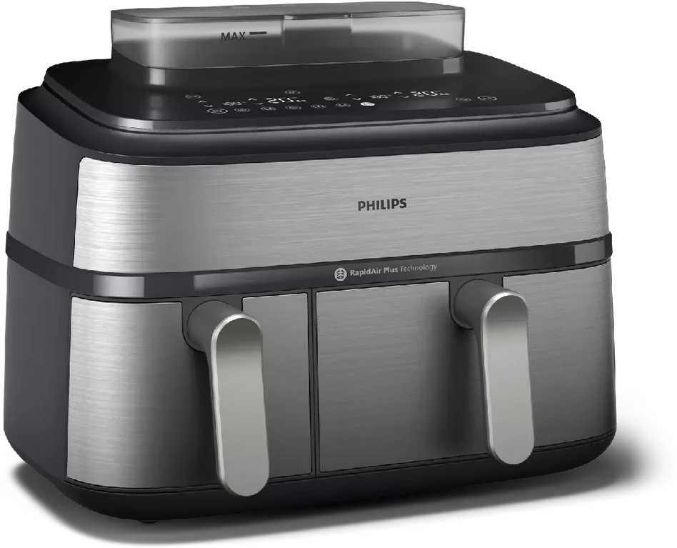 Naujiena Dviejų krepšelių gruzdintuvė su garų funkcija  Philips 5000 Series NA555/00, Sidabrinė