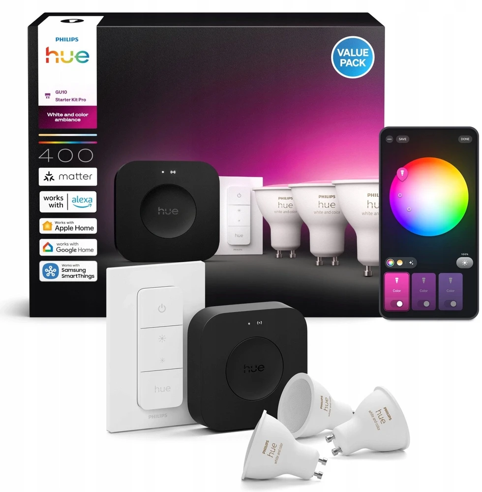„Philips Hue Bridge Pro“ + 3 x GU10 + šviesos reguliatorius