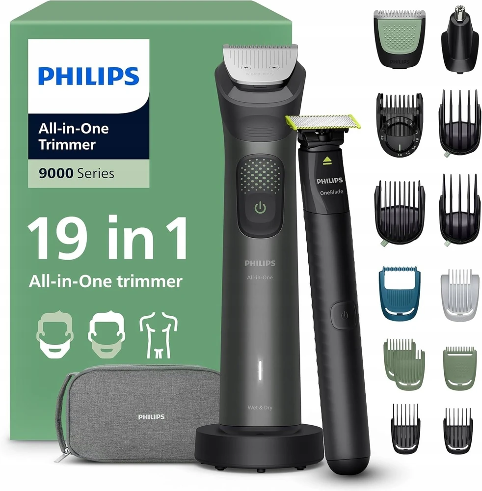 „Philips“ universalus kirptuvas 9000 serija MG9556/15 19 viename kirptuvas, Juoda, 0,2 mm, 1,2 cm, 0,2 mm, Universalus, Veidui, Galvai, Nosiai