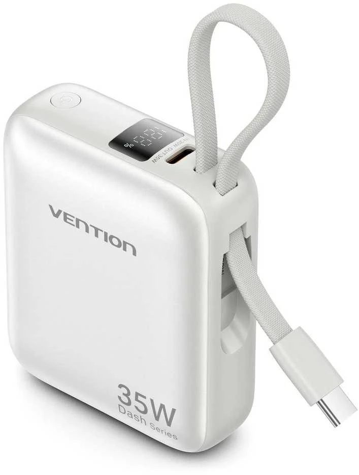 „Vention“ 10000mAh 35W – išorinė baterija su USB-C laidu (smėlio spalvos)