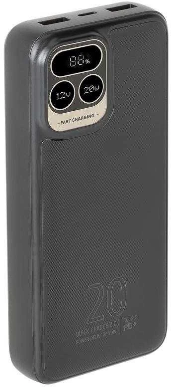 „RivaCase“ išorinė baterija 20 000 mAh USB-C 20 W LCD, 1 x įvestis/išvestis USB-C PD 20 W, 2 x USB-A QC 3.0 18 W, juoda