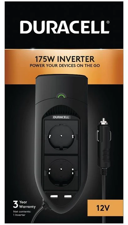 Galia – Duracell DRINV15-EU 175W Twin EU Socket Inverteris 240V AC, 2 USB prievadai