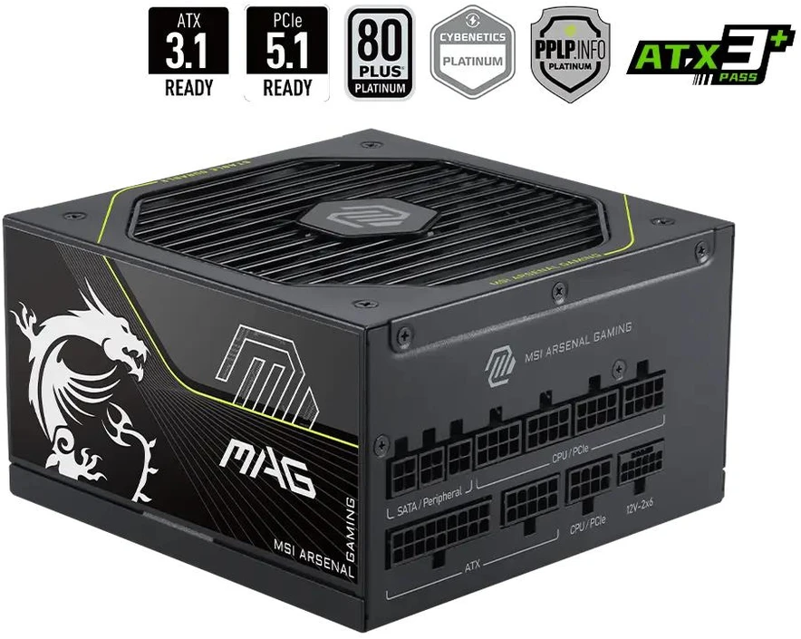 MSI MAG A1200PLS PCIE5 EU Juoda Reljefinis laidas 1200W pilnai modulinis Platininis ENFR spalvota dėžė medinis padėklas 120M