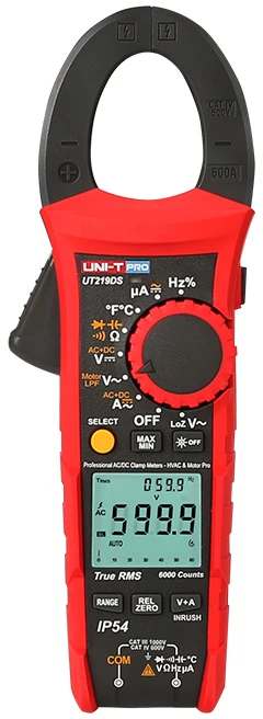 Profesionalios srovės matavimo replės, 100V AC/DC, 600A AC/DC, 60MΩ, 60mF, 40MHz, 1000℃; IP54; True RMS, UNI-T