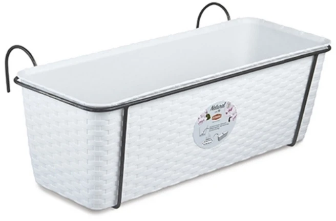 Lumarko Stefanplast gėlių dėžutė balkonams su metaliniu laikikliu Natural 50x18x16cm baltas
