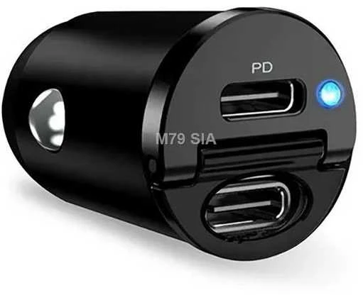 MINI automobilinis kroviklis PURO 2 X USB-C, PD, 30W, juodas / FCMCHUSBCC30WBLK
