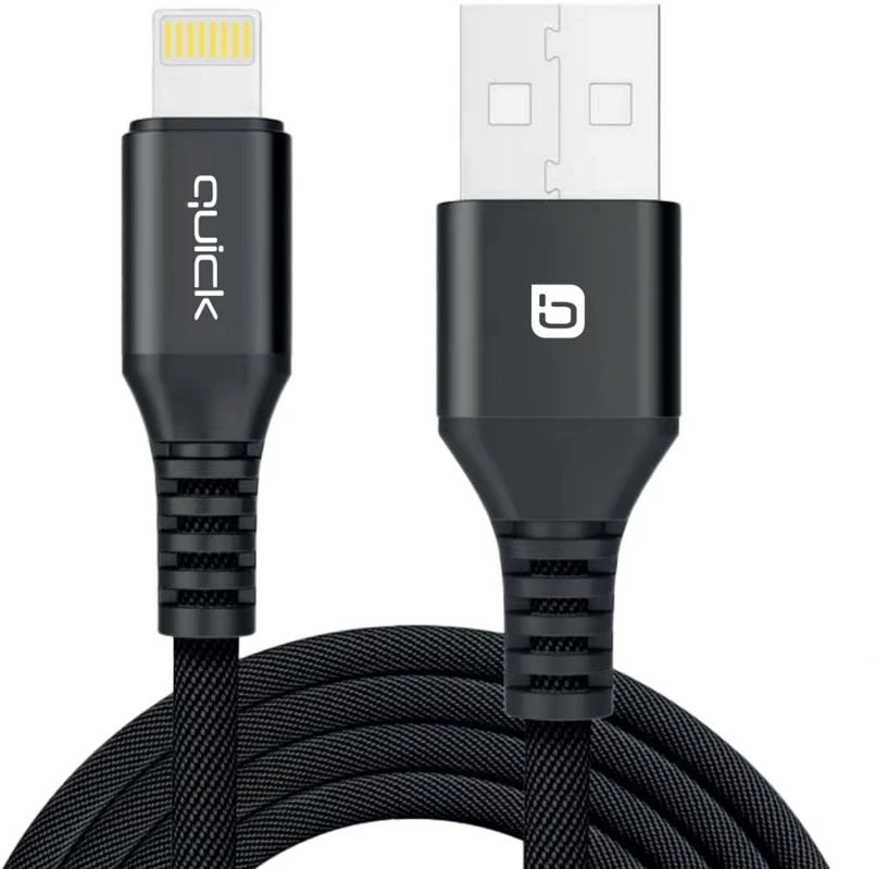 USB kabelis Quick USB-A - Lightning 1,5 m juodas (4752168141243)