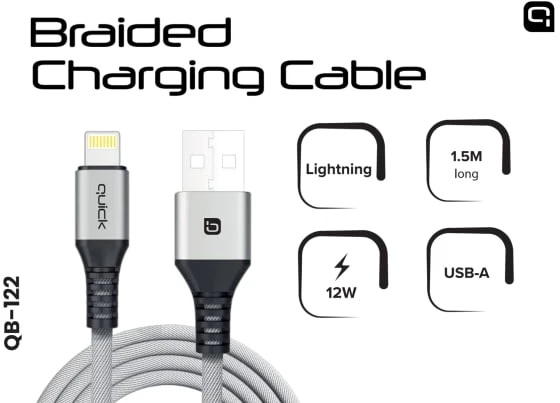 USB kabelis Quick USB-A - Lightning 1,5 m pilkas (4752168141250)