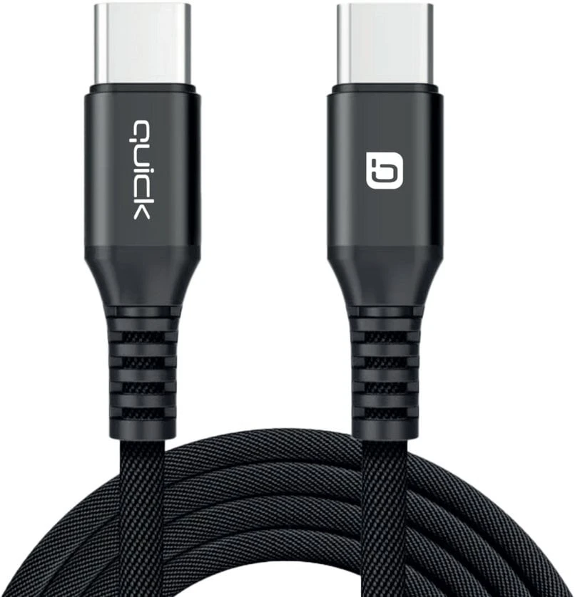 USB kabelis Quick USB-C - USB-C 1,5 m juodas (4752168141267)