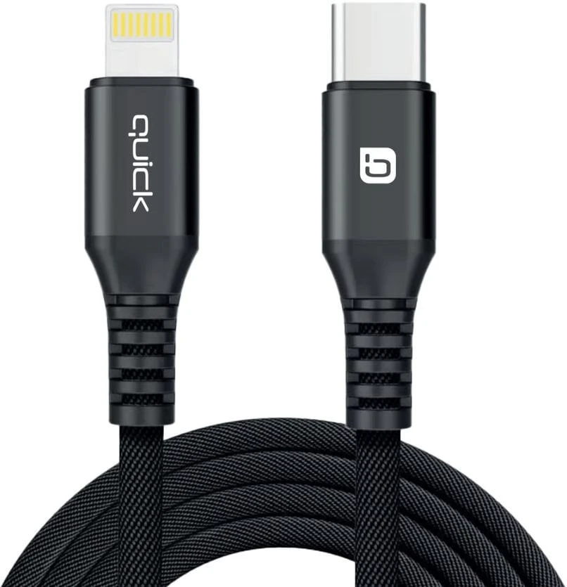 USB kabelis Quick USB-C - Lightning 1,5 m juodas (4752168141229)