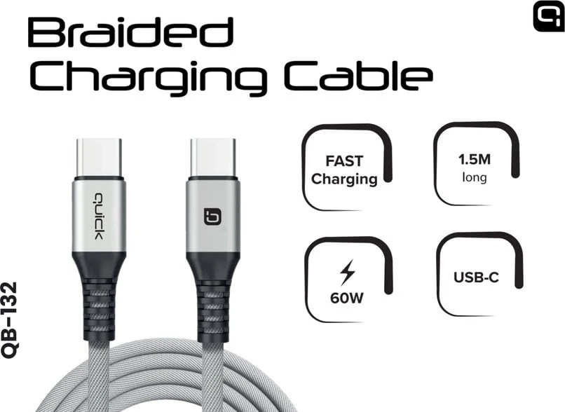 Quick USB-C - USB-C kabelis 1,5 m pilkas (4752168141274)
