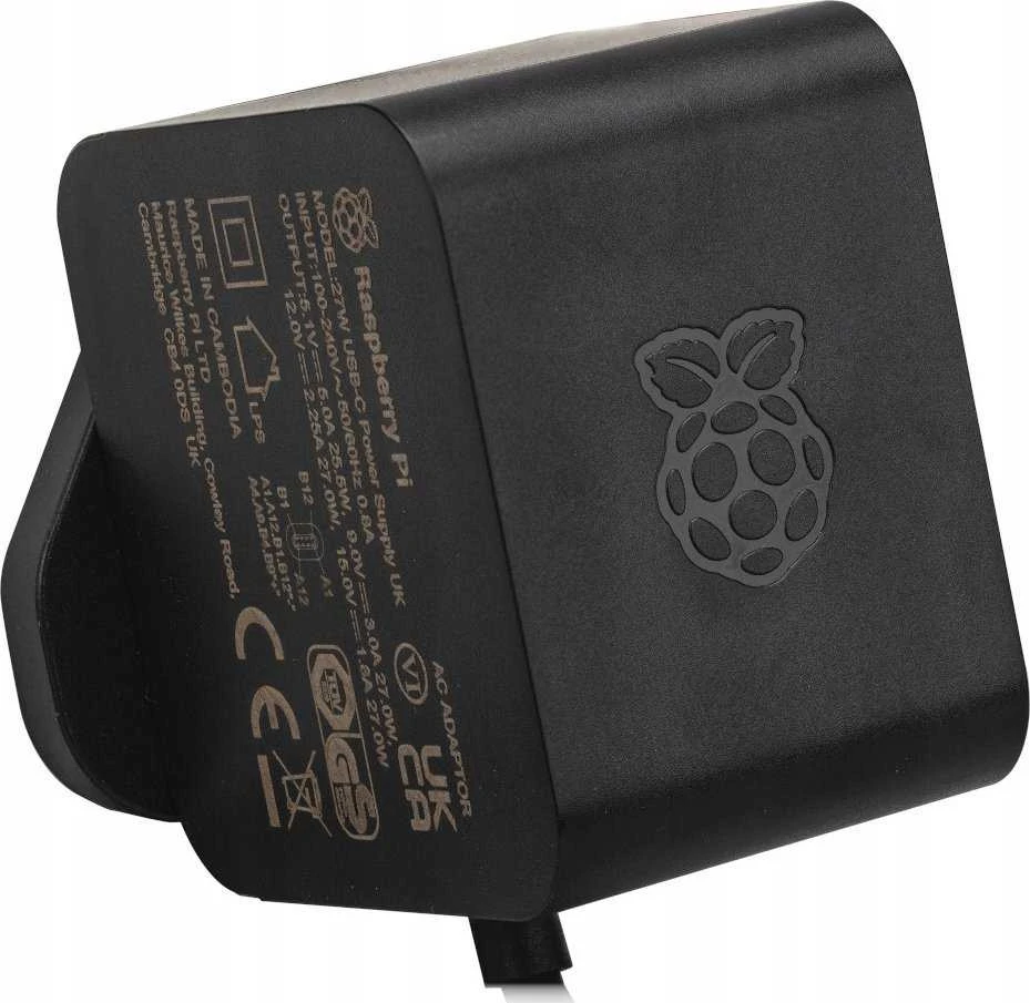 Raspberry Pi 27W USB-C maitinimo šaltinis – oficialus USB C maitinimo šaltinis 5.1V / 5A, skirtas Raspberry Pi 5 – juodas