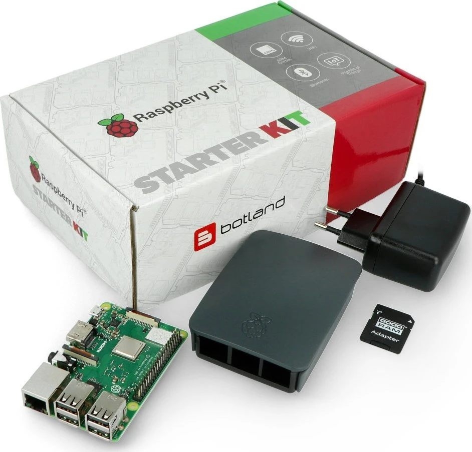 Raspberry Pi Rinkinys 3B+ WIFI + 32GB Micro SD + oficjalne priedai} (RPI-11221)