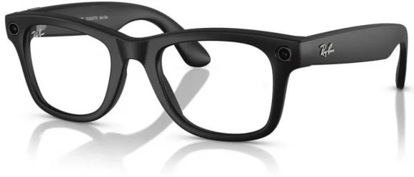 Išmanieji akiniai RayBan Meta Wayfarer, juodi matiniai rėmeliai ir skaidrūs (pereinantys į grafito žalią) lęšiai, poliarizuoti
