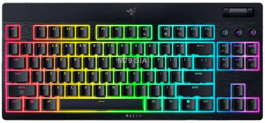 Razer | BlackWidow V4 Low-Profile Tenkeyless HyperSpeed | Klaviatūra | Belaidis | JAV | Bluetooth | Žalias jungiklis | Juodas