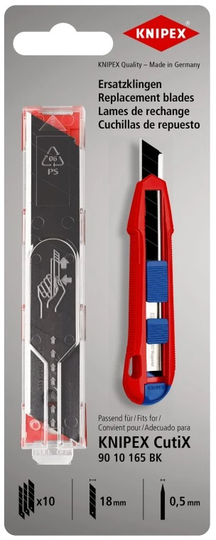 Geležtės 18mm peiliui CutiX 90 10 165 BK (10 vnt.) 90 10 165 E02 Knipex