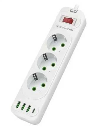 Riff „Transcend F23U“ 2 m ilgio prailgintuvas su 3 lizdais + 3 USB + 1 USB-C