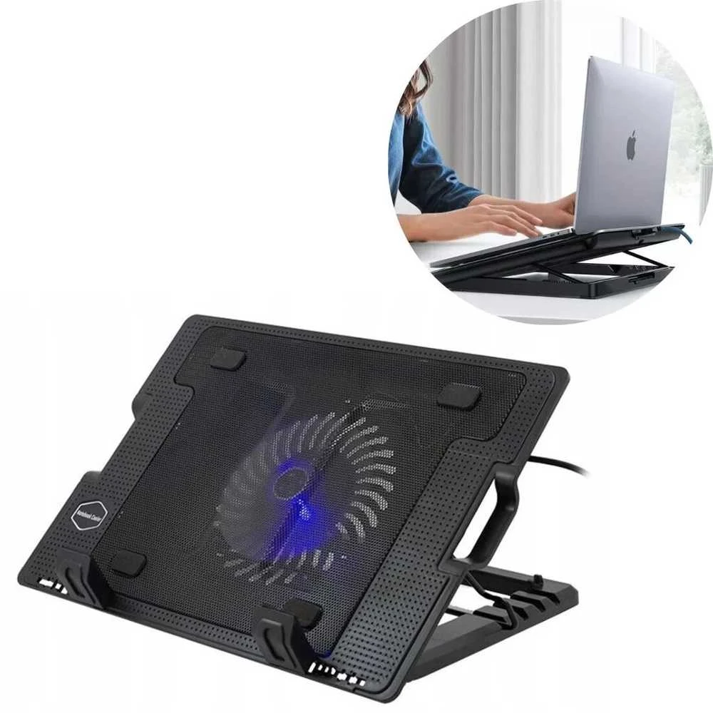 Riff RF-0092 2in1 nešiojamas aušintuvo padas ir puikiai reguliuojamo kampo stovas nešiojamam kompiuteriui (12"-17") su USB laidu