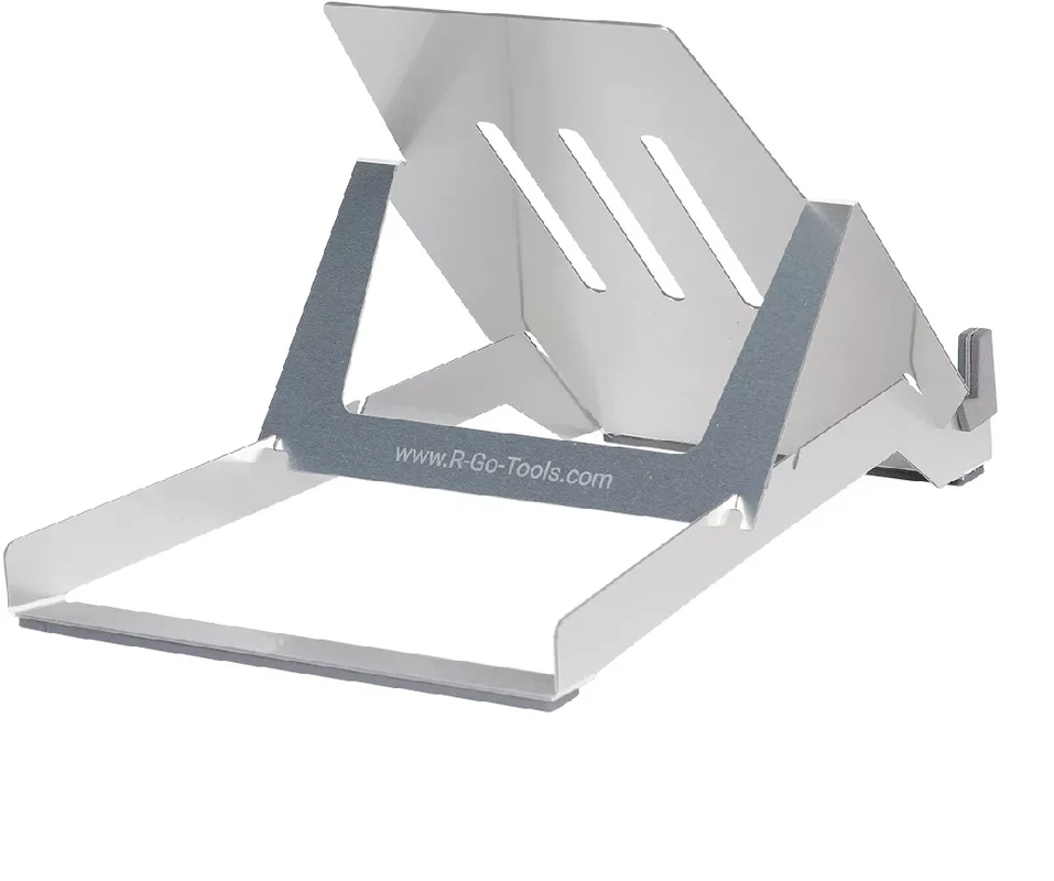 R Go Tools Nešiojamojo kompiuterio stovas R-Go Riser Basic - ergonomiškai sulankstomas ir reguliuojamas, AGR sertifikuotas, lengvas Hylite aliuminis - 55,9 cm - 10" - 22" - sidabrinis