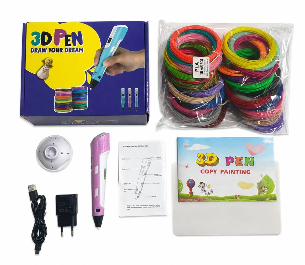 iLike 3D Pen for Kids 3D Printing Pen Spausdintuvas with 150ft PLA Filament Refills 3-Dimensional Drawing Craft Art Set 5m x 30 Co (47521921082